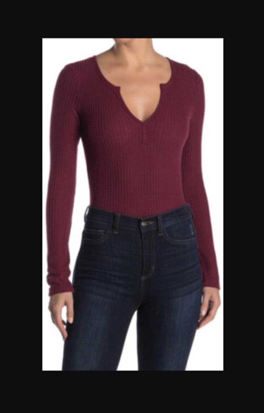 Socialite Size Medium Waffle long sleeve thong bodusuit top v/neck NEW